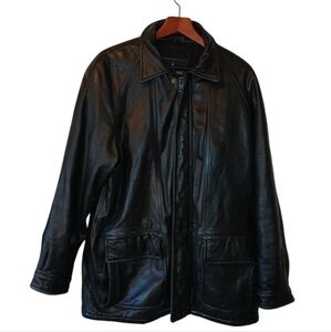 London Fog Mens Black Genuine Leather Long Sleeve Full Zip Jacket Size Medium